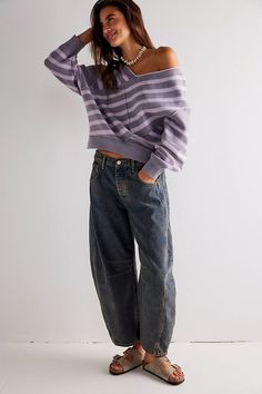 We The Free Good Luck Mid-Rise Barrel Jeans | Free People Denim Outfits, Barrel Jeans, Spring Denim, Baggy Style, All Jeans, Loose Jeans, Denim Trends, Bottom Clothes, Jean Outfits