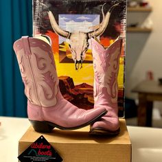 Pink Abilene Cowboy/Cowgirl Boots. Worn, But In Pretty Good Condition. See Pictures For Wear. Original Box Included, Even Have Original Price Tag. Lana Del Rey Vinyl, Cowgirl Boot, Cowgirl Cowboy, Shoes Vintage, Cowboy Cowgirl, Cowboy And Cowgirl, Cowgirl Boots, Price Tag, Pretty Good