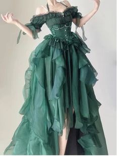 44372513292535|44372513325303|44372513358071|44372513390839 Green Aesthetic Prom Dress, Mid Evil Outfits, Green Flower Wedding, Green Dress Aesthetic, Green And Blue Dress, Flower Wedding Dress, Op Dress, Heavy Industry, Wedding Dresses With Flowers