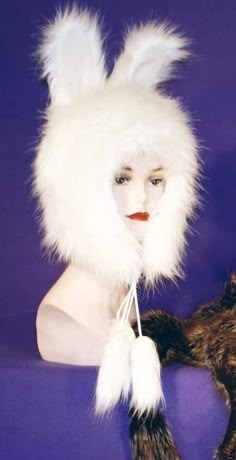 This Faux Fur Rabbit Animal Hat is great for the Snow, as a Halloween Costume or to wear just for fun. Comes in 2 different colors. (6+ - Adults). Also a great Christmas gift idea. Vintage Fur Hat, Bunny Ear Hat, Fur Costume, Animal Halloween Costumes, Winter Fur Hat, Rabbit Costume, Rabbit Animal, Cute Sewing Projects, Faux Fur Hat