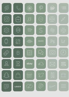 the big set of icons is shown in green and gray colors, including symbols for each type