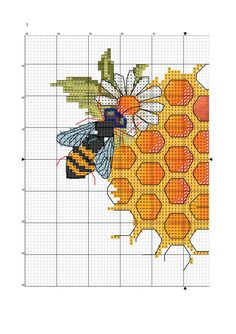 a cross stitch pattern with a bee and honeycomb