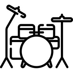 a black and white image of a drum set