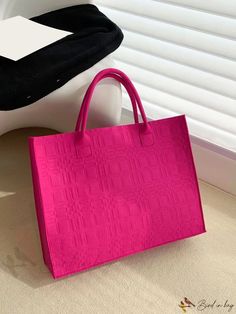 Bird in Bag - Pink Plaid Embossed Felt Top Handle School Bag for Graduates, Teens, Freshmen, Sophomores, Juniors Minimalist Pattern, Style Minimalist, Pink Plaid, Bird In Bag, Bag Bag, School Bag, Pink Bag, Emboss, Top Handle