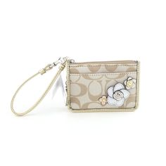 Coach Signature Flower Applique Light Khaki Gold Id Skinny Wristlet Nwt F48761. Please View All Pictures And Zoom In. Item Details: Silver Hardware Zip Closure 1 Id Slot 1 Card Slot 1 Slip Pocket 1 Keychain Pink Lining Sv/Multicolor Style F48761 Approximate Measurements: 4.5"L X 3.25"H. Strap Drop 5"L. Please View Our Other Coach Items For Sale. Questions? Please Contact Us. Thank You For Looking! Keychain Pink, Coach Clutch, Pink Wristlet, Black Satchel, Gold Clutch, Wristlet Purse, Black Clutch, Clutch Pouch, Wristlet Clutch