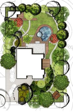 an aerial view of a garden design