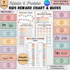 printable reward chart and bucks for kids