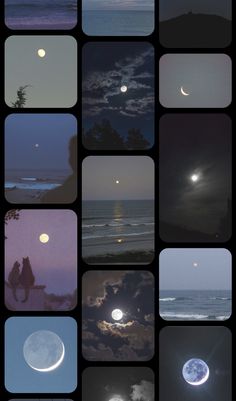 many different pictures of the moon and some clouds