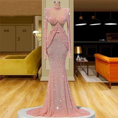 Pink Prom Dresses Mermaid, Birthday Gowns, Pink Luxury, Pink Mermaid, Mermaid Decor, Long Sleeve Sequin, Creation Couture, Women's Evening Dresses, Mermaid Evening Dresses