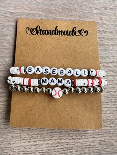 Baseball Mom Bracelet Stack, Sports Mom Bracelet, Fun Clay Bead Bracelet Ideas, White Adjustable Bracelets For Birthday Gift, Handmade White Bracelets For Birthday Gift, Mama Clay Bead Bracelet, Adjustable Stackable Bracelets For Birthday, Diy Crafts To Sell Easy Extra Money, Adjustable Stackable Beaded Bracelets For Birthday