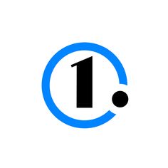 the number one logo is blue and has a black circle with an arrow in it