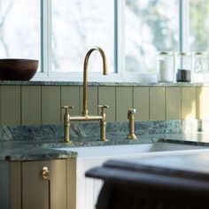 Unlacquered Brass Kitchen Faucet With Linear Legs - Solid Brass Bridge Faucet - Kitchen Faucets Brass Bridge Faucet, Unlacquered Brass Kitchen, Unlacquered Brass Kitchen Faucet, Unlacquered Brass Faucet, Bridge Faucet Kitchen, Bridge Faucet, Faucet Kitchen, Brass Kitchen Faucet, Brass Patina