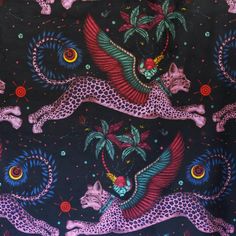 the fabric is very colorful and has animals on it