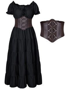 PRICES MAY VARY. Package includes:Women medieval renaissance long dress*1,stretchy PU leather corset waist belt*1,2-piece set. Material: Polyester,well made, soft and comfortable to wear, renaissance off shoulder top dress medieval costume outfit.The neckline has an adjustable drawstring, which can be perfectly adjusted to fit your size. Elegant renaissance pirate costume medieval chemise peasant long dress with off shoulder design,adjustable drawstring lace ruffles trim neckline,pleated body dr Easy Costumes Women, Wench Costume, Corset Waist Belt, Peasant Costume, Costume Pirate, Pirate Dress, Pirate Cosplay, Chemise Dress, Dress Corset