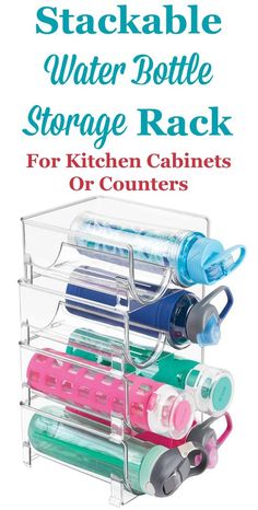 the stackable water bottle storage rack for kitchen cabinets or counters is shown in this book