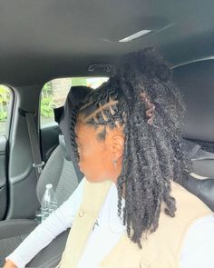 locs. Down Locs Hairstyles For Women, Locs Shoulder Length, Side Loc Styles, Locs Half Up Half Down, Cute Hairstyles For Locs, Curly Locs Black Women, Long Locs Hairstyles For Women, Cute Locs, Half Up Half Down Loc Styles