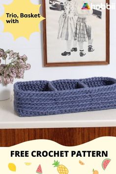 a crochet basket is shown with the text, free crochet pattern