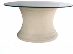 a white table with a glass top and base