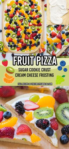 Fruit Pizza pin with overlay text Sugar Cookie Fruit Pizza, Cookie Fruit Pizza, Easy Fruit Pizza, Zucchini Side Dishes, Fruit Pizza Sugar Cookie, Sugar Cookie Crust, Fruit Pizza Recipe, Homemade Sugar Cookies, Baked Fruit