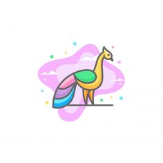 a colorful bird sitting on top of a white table next to a pink and blue cloud