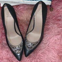 Steel Gray Pumps With Shimmer And Rhinestone Toe Accents. Worn Once. Excellent Condition. Bag Included. Sorry, No Box. Evening Heels With Silver-tone Hardware And Pointed Toe, Gray Pumps, Grey Pumps, Steel Grey, Tory Burch Shoes, Shoes Women Heels, Tory Burch, Shoes Heels, Pumps