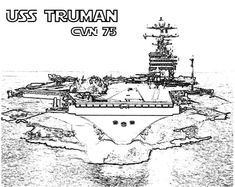 the uss truman cvn 75 is shown in this hand drawn drawing from an old navy ship