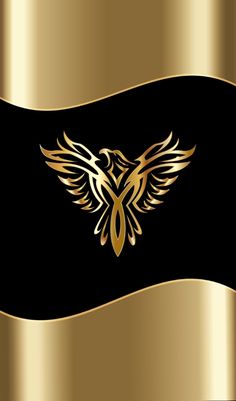 a gold and black background with a bird on it