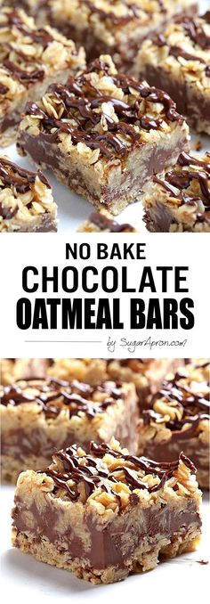 no bake chocolate oatmeal bars are stacked on top of each other