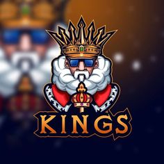 the kings logo on a dark background with a bearded king wearing sunglasses and a crown