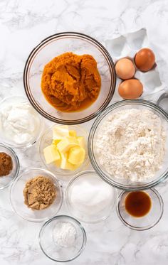 the ingredients for this recipe include eggs, flour, butter and other things to make it