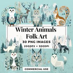 the winter animals folk art pack is shown