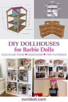 DIY dollhouses for Barbie dolls - dollhouse plans, makeovers, tip and tutorials Barbie Doll House Measurements, Victorian Dollhouse Plans Free, Making Dolls House Furniture Diy, Building A Barbie Doll House, Diy Wood Barbie House, Build Your Own Dollhouse Easy Diy, Make Your Own Dollhouse, Barbie Diy House Ideas, 1/6 Scale Barbie Furniture Diy