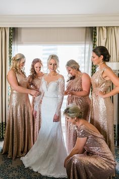 the bridesmaids are getting ready for their wedding