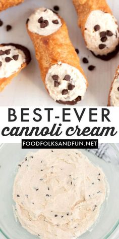 the best ever cannoli cream recipe with chocolate chip cookies on top and in between