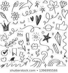 hand drawn doodles with hearts, stars and other things to draw on the paper