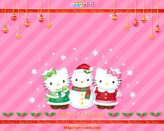 two hello kitty christmas wallpapers with ornaments