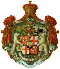 an ornate coat of arms with two lions on it