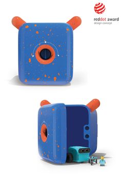 two blue and orange toys sitting next to each other