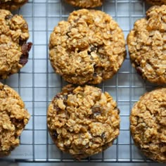 oatmeal and raisin cookies cooling on a wire rack, ready to be eaten