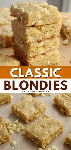 Nothing beats the Classic Blondies! Pantry ingredients are all you need for this simple sweet treat. Chewy and rich in vanilla flavor, these homemade blondies are amazing. Bake up a batch of this easy dessert recipe for parties, potlucks, and more! Homemade Blondies, Blondies Recipe Easy, Cookies Healthy, Easy Dessert Recipe, Pantry Ingredients, Blondies Recipe, Dessert Bar Recipe, Vanilla Flavor