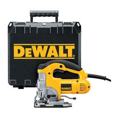 the dewt corded saw is next to a tool box