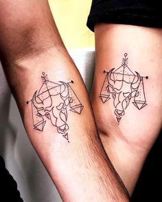 two people with matching tattoos on their arms