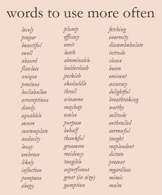 words to use more often in an english language, including the word's names