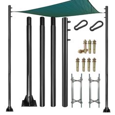 an awning set with two poles and four hooks