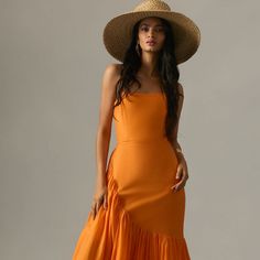 Strapless Asymmetrical Dress Bandeau Dress, Orange Wedding Guest Dress, Yellow Tube Dress, Orange Dress Outfits, Tangerine Dress, Summer Bridesmaid Dresses, Orange Dresses, Dress Inspo, Tube Dress