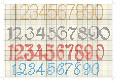 a cross stitch pattern with the numbers and letters for each letter in different colors on it