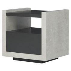 a white and black shelf sitting on top of a table