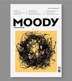 the front cover of mood magazine with black and yellow lines on it's cover