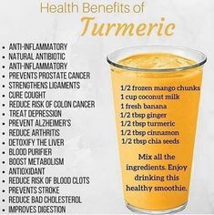 the health benefits of tumericic are shown in this poster, which includes an orange drink