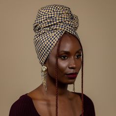 This yellow and blue plaid headwrap is so classroom chic. Twist this woven cotton piece into a tall wrap style or leave it in a flow for some flair. The soft fabric will sit gently on any hairstyle. Dress it down with some jeans, or lean into the checkered look with a white button down and some Mary Janes! Our headwrap Yellow Headwrap Outfit, Jamaican Head Wrap, Turban Style Black Women, Locs And Headwraps, Black Woman Head Wrap, Afropunk Style, Headwrap Ideas, Thrift Outfits Ideas, Headwrap Styles